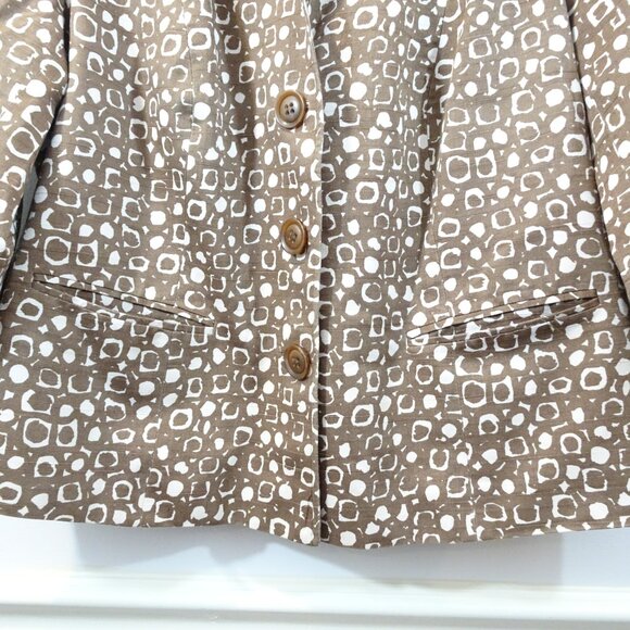 Lafayette 148 Brown Cotton Blazer Size 14 Abstract Print 3/4 Sleeves Boxy Career - Picture 3 of 8
